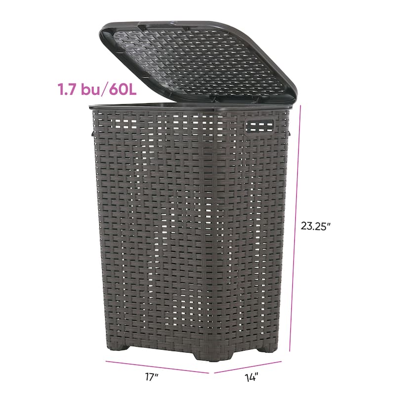Superio Plastic Wicker Laundry Hamper with Lid Large Capacity - Capacity: 60l