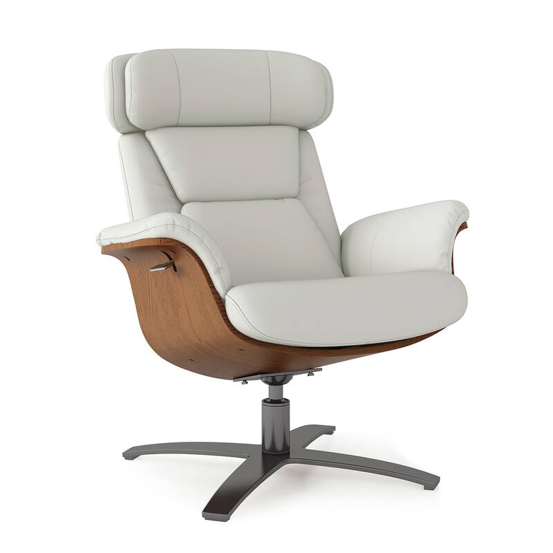 Jovan 31.5" Curved Wood Genuine Leather Recliner Lounge Chair