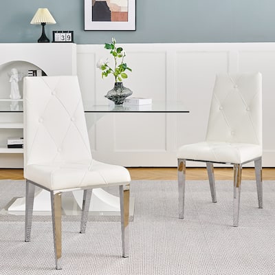 PU light luxury dining chair with electroplated chair legs set of 2