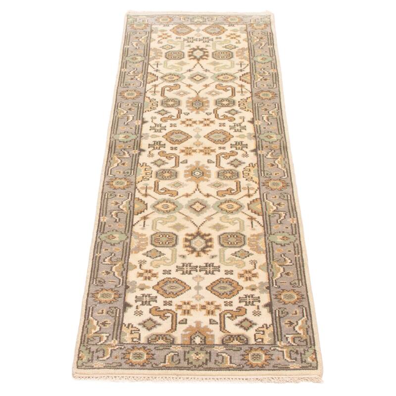 ECARPETGALLERY Hand-knotted Royal Oushak Cream Wool Rug - 2'5 x 7'8