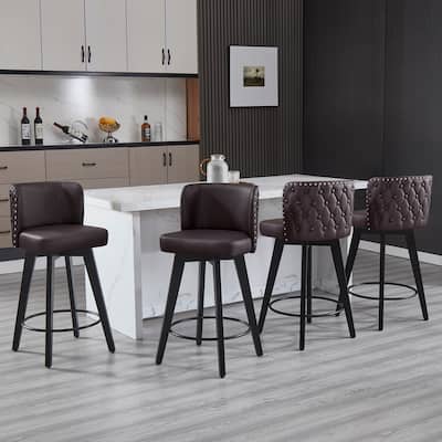 27.5" Faux Leather Upholstered Swivel Counter Height Bar Stool with Wooden Frame, Set of 1/2/3/4