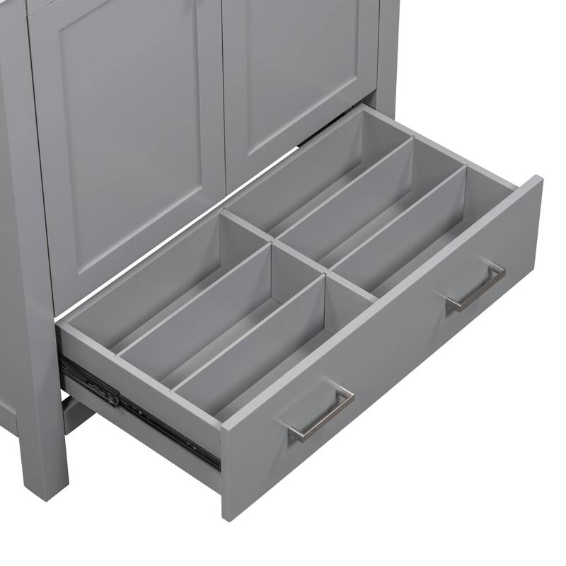 36"/30" Bathroom Vanity with Ceramic Sink, Soft-Close Doors, Double Storage Shelves & Divided Drawer