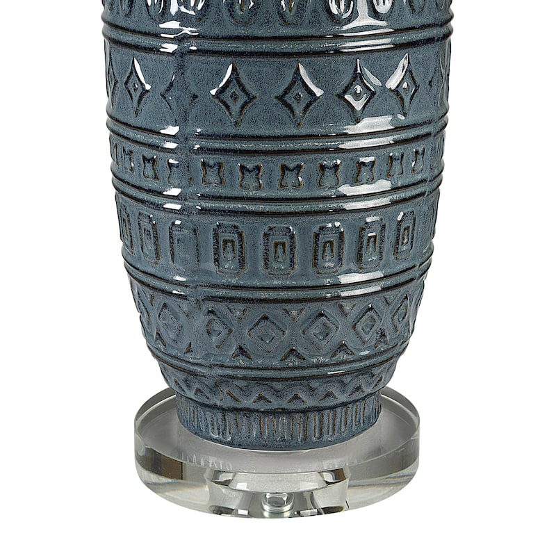 Carved Ceramic Table Lamp with Tapered Shade - 30.5" - Blue