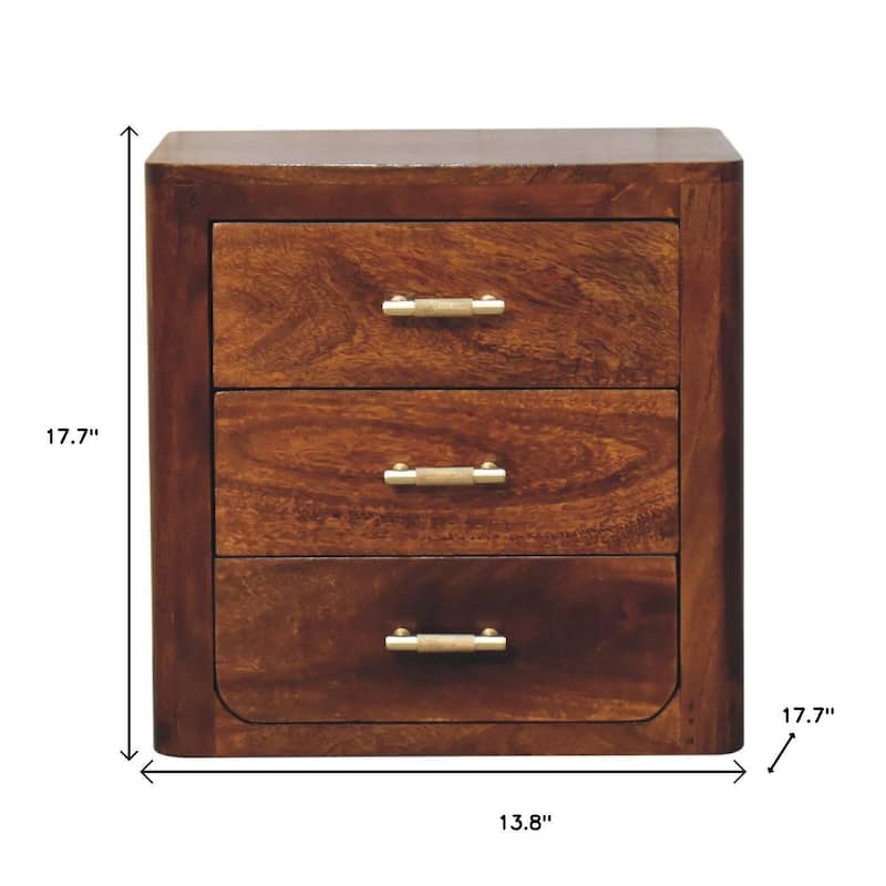 HomeRoots 18" Brown Solid Wood Three Drawer Nightstand
