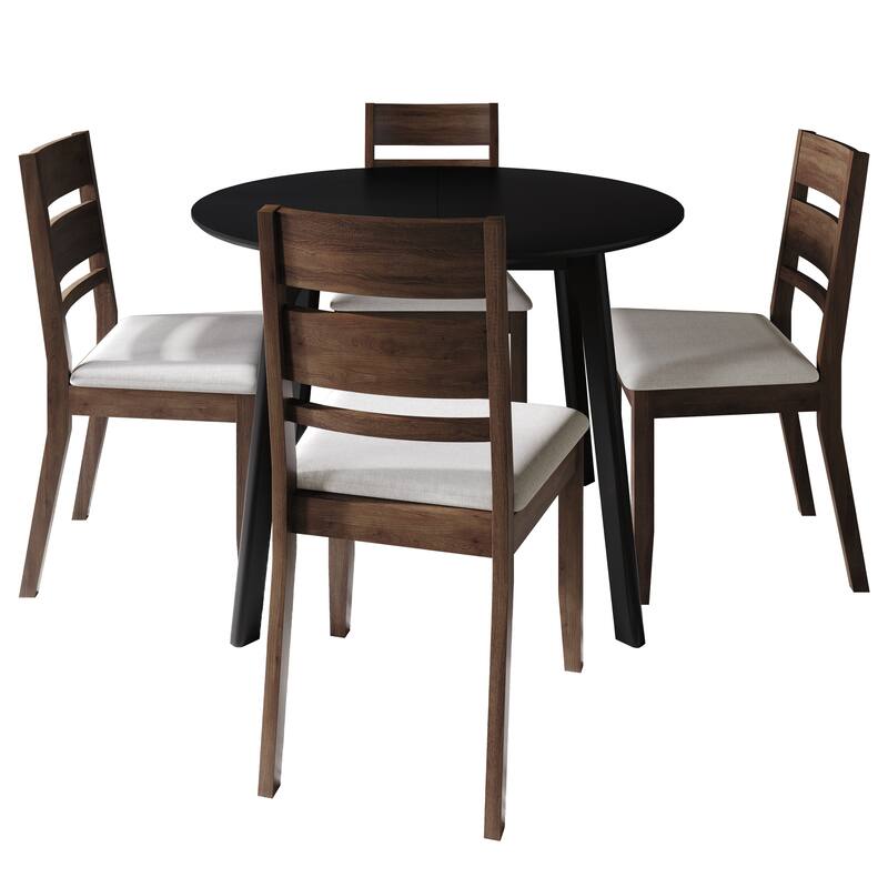 CraftPorch Elegance 4-Piece Chair and Round Table Wooden Dining Set - Brown