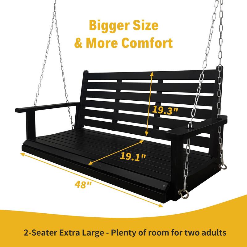Wooden Porch Swing with Hanging Chains and 7mm Springs Heavy Duty 800 LBS for Outdoor Patio Garden Yard