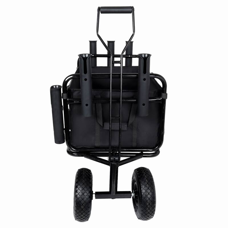 Fishing Cart Beach Cart Collapsible Wagon w/11'' All-Terrain Wheels for Sand, Heavy Duty Garden Cart with Rod Holders