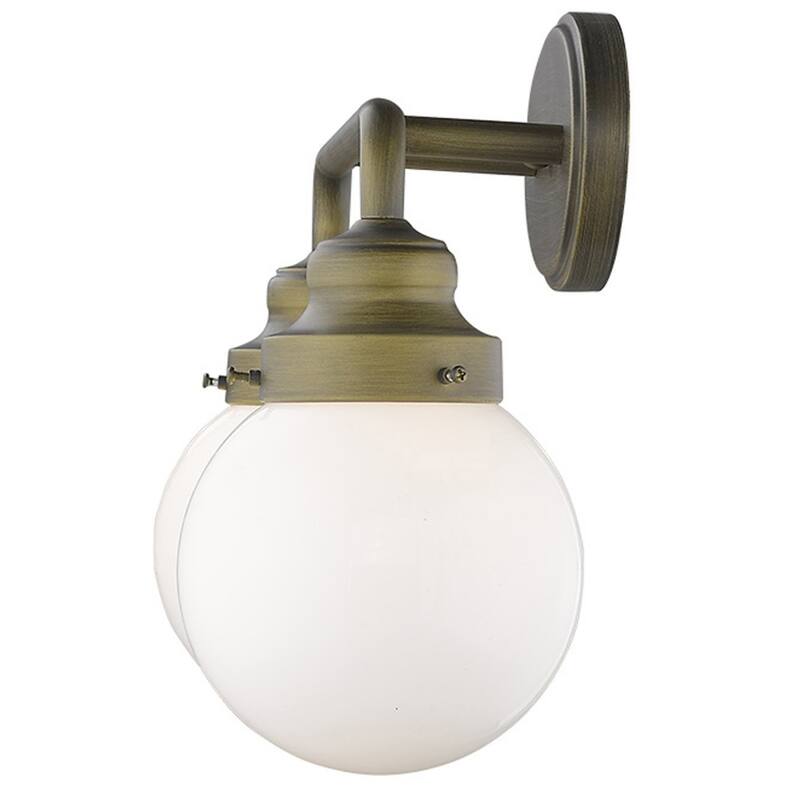 LED Compatible Gold Wall Sconce 2-Light Steel Fixture with White Clear Glass Shades and Damp Rated - 11.75" H x 18" W x 6.75" D