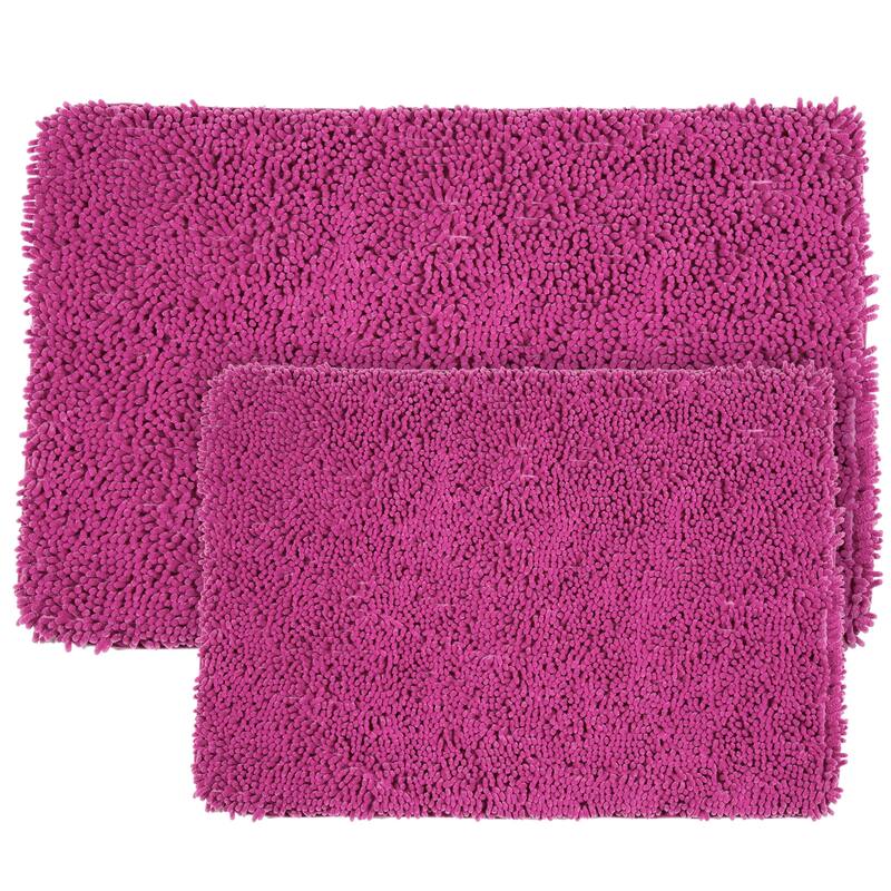 Bathroom Rugs - 2-Piece Memory Foam Bathroom Set with Chenille Shag Top and Non-Slip Base by Windsor Home - Pink
