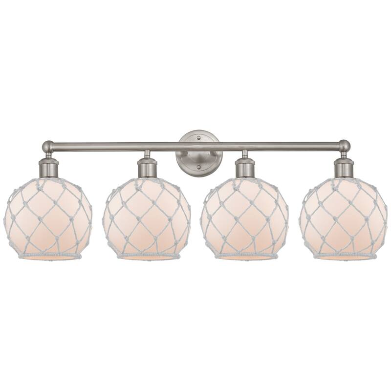 Innovations Lighting 616-4W-13-35 Farmhouse Rope Vanity Farmhouse Rope - Brushed Satin Nickel / White Glass with White Rope