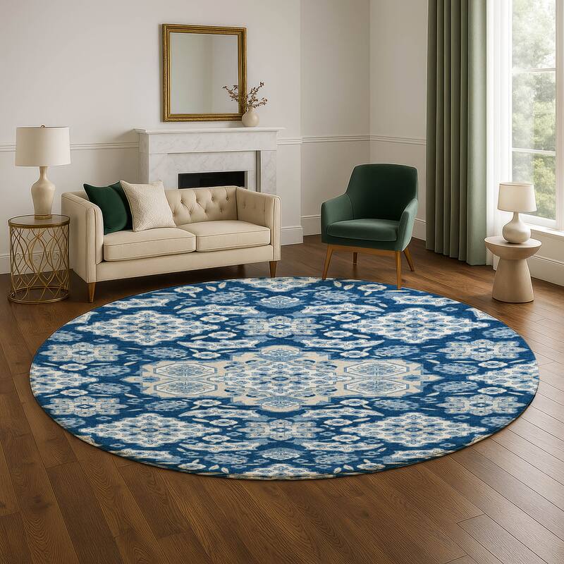 Premium Washable Super Soft Classic Traditional Mayfield Rug - Navy - 8' x 8'
