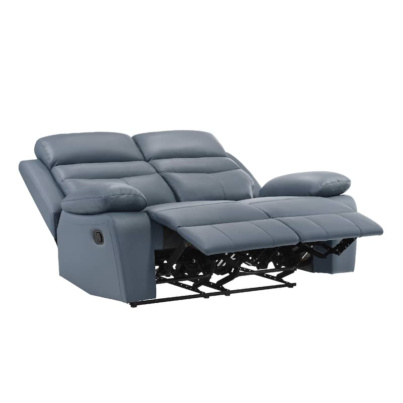 Hanna Manual Double Reclining Loveseat, Blue Top Grain Leather 64 Inch