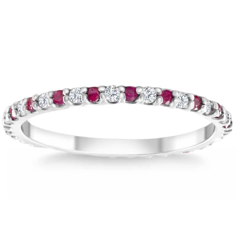 1/2Ct Ruby & Diamond Eternity Wedding Ring White Gold Womens Band