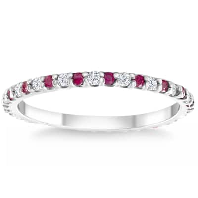 1/2Ct Ruby & Diamond Eternity Wedding Ring White Gold Womens Band