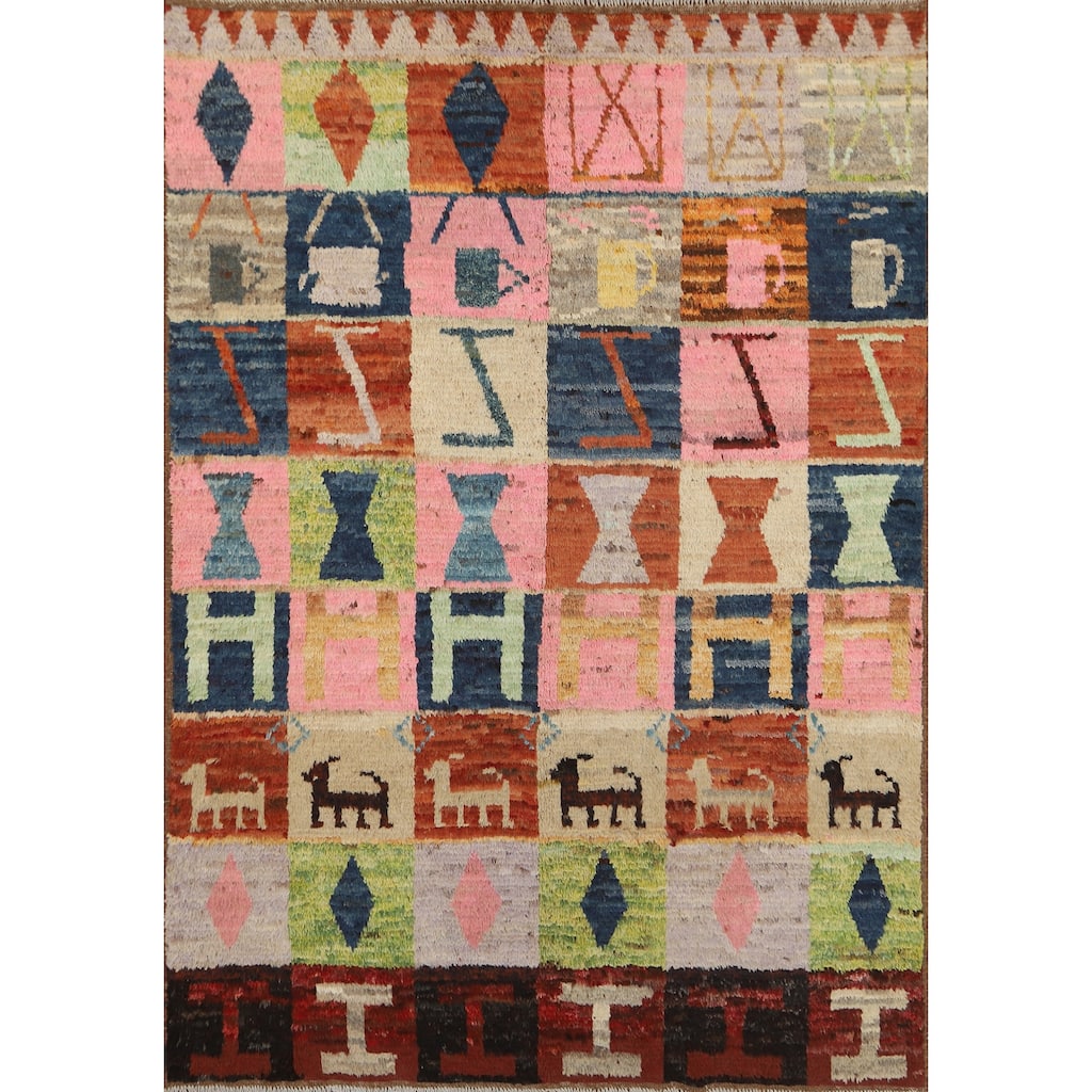 Multicolor Geometric Moroccan Oriental Area Rug Handmade Wool Carpet - 5'6" x 7'8"