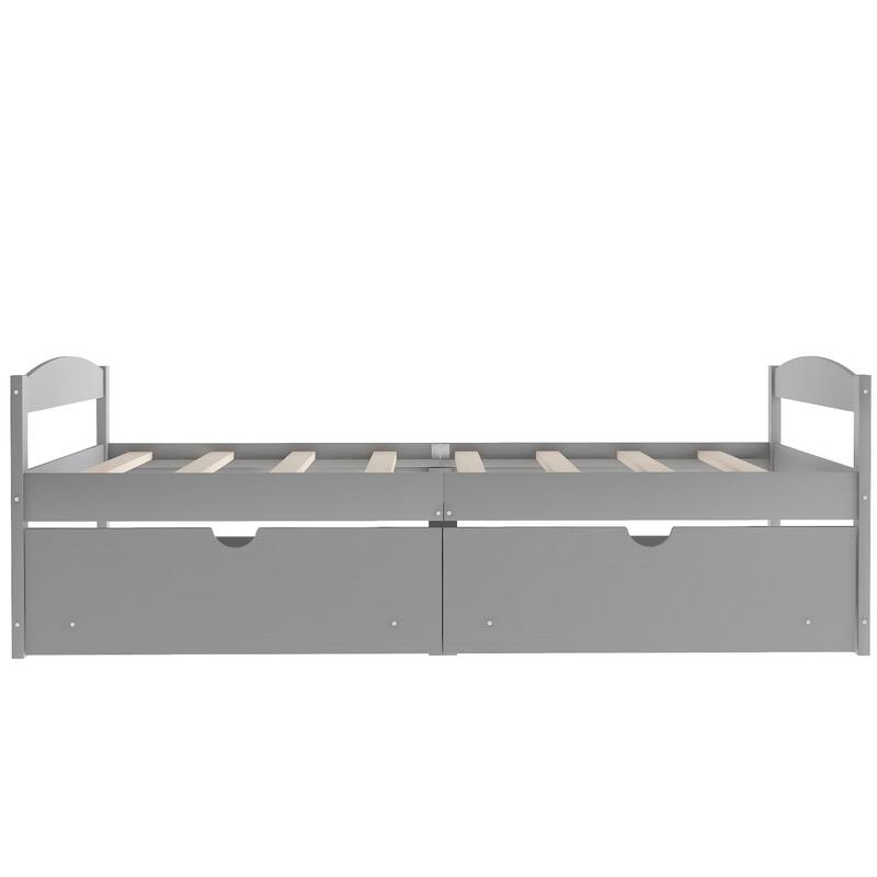 Twin Size Platform Bed with Two Drawers, Gray