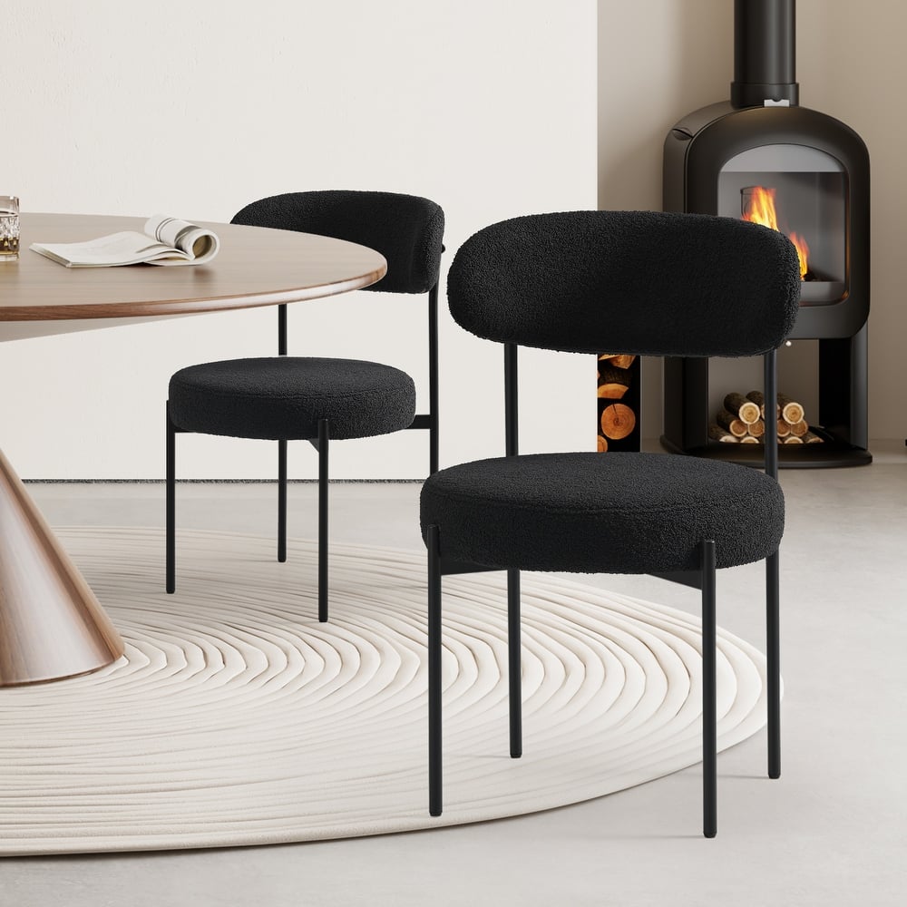 Bayville Mid-Century Curved Back Fabric Upholstered Metal Dining Chair (Set of 2)