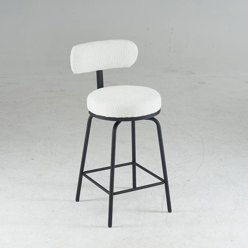 Modern Swivel Bar Stools Set Of 2, Boucle Upholsteredbar Chairs With Metal Legs Footrest, 360° Swivel Barstools
