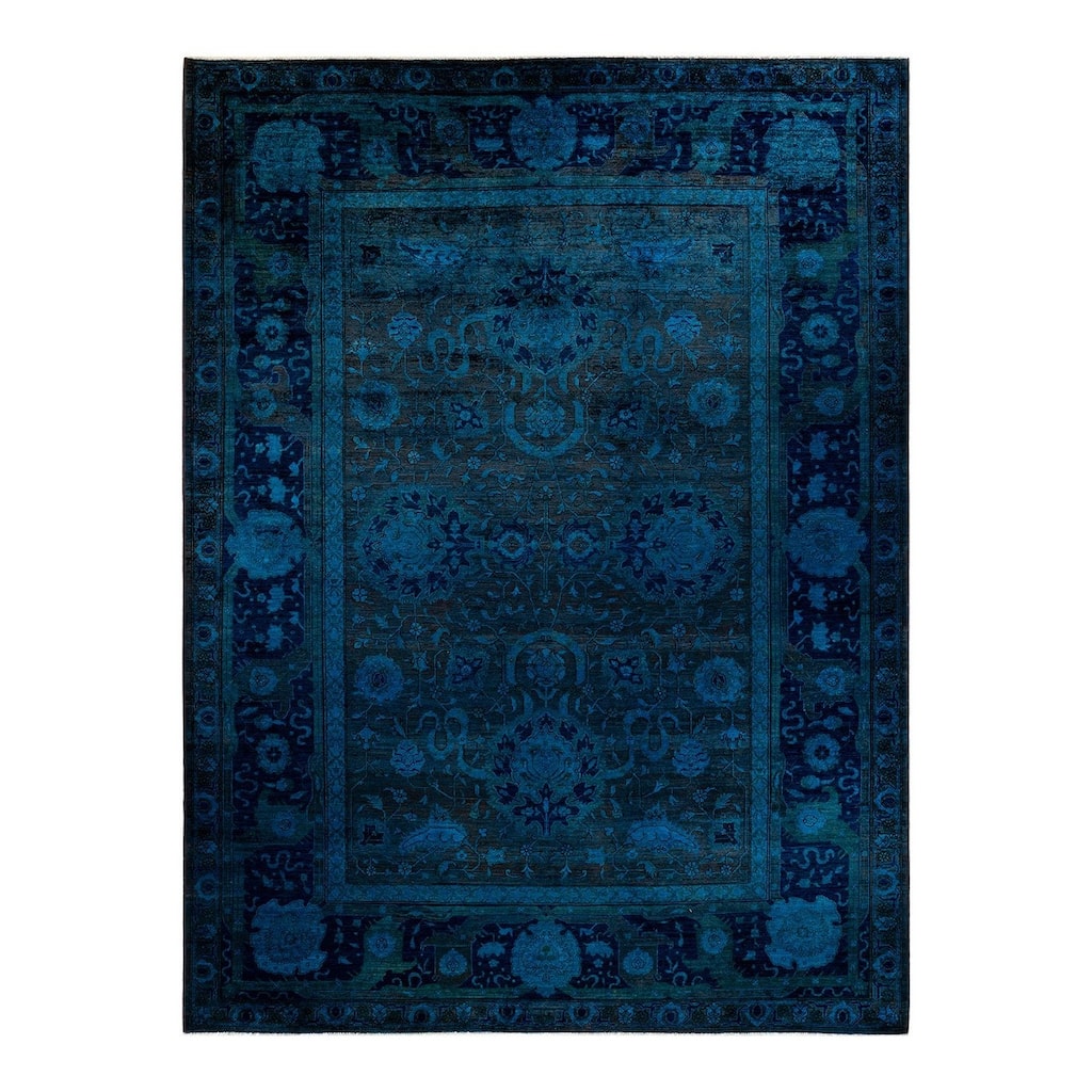 Overton Hand Knotted Wool Vintage Inspired Modern Contemporary Overdyed Black Area Rug - 10' 0" x 13' 10"