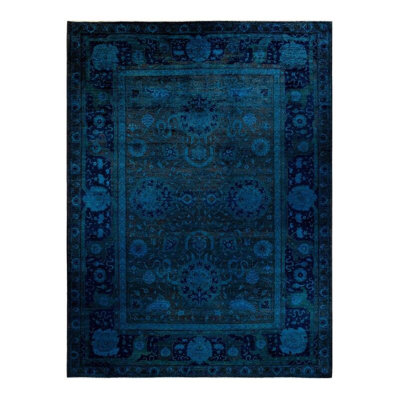 Overton Hand Knotted Wool Vintage Inspired Modern Contemporary Overdyed Black Area Rug - 10' 0" x 13' 10"