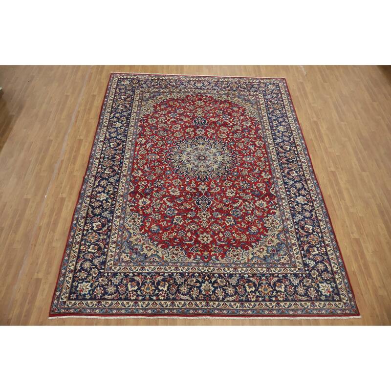 Hand Knotted Oriental 100% Wool Carpet Traditional Floral Red Kashan Area Rug - 13' 0'' X 9' 7''