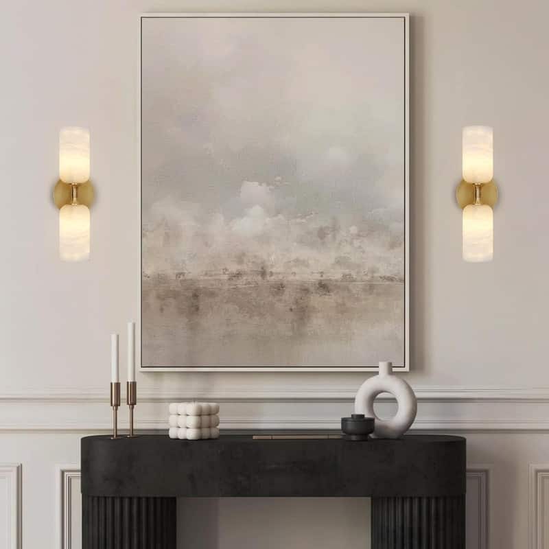 KAYLA 14 in. 2-Light Gold Modern Natural Alabaster Wall Sconce