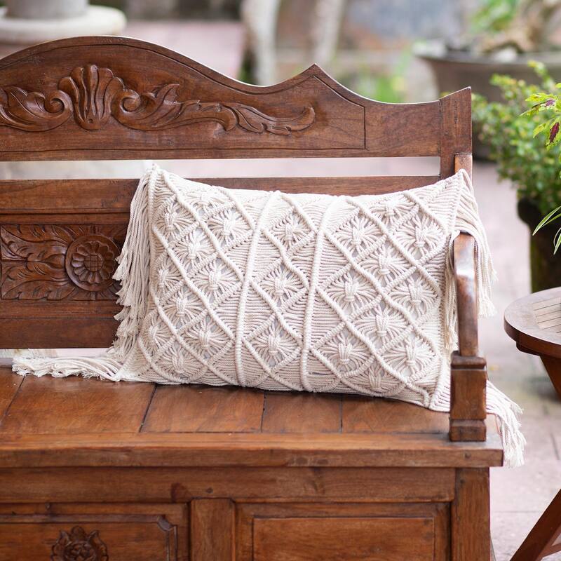 Novica Handmade Cuddle Party Cotton Macrame Cushion Cover
