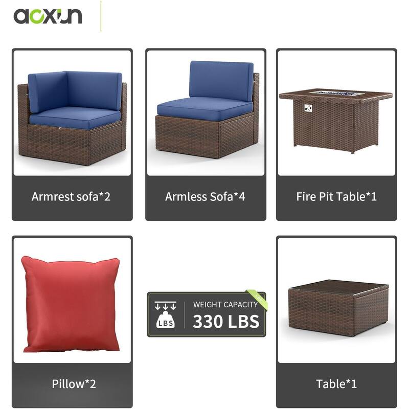Patio Furniture 8 Pieces Outdoor Furniture Set with 40" Fire Pit Table