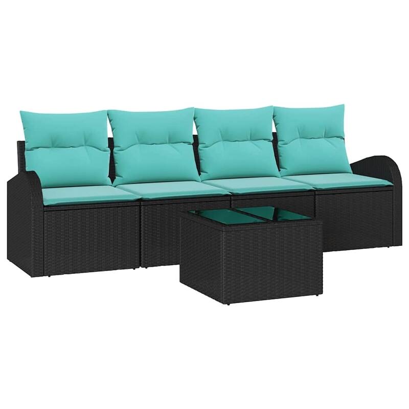 vidaXL 5 Garden Sofa Set with Cushions Black Poly Rattan - 92.1 x 24.4 x 27.2