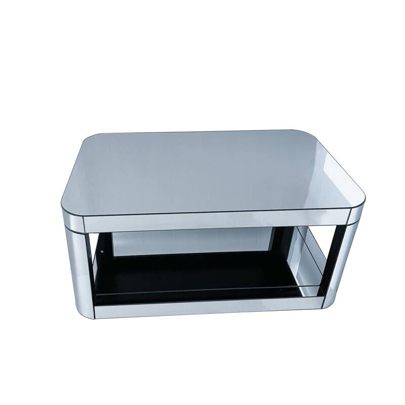 Baked curved mirror Coffee Table for Living Room, Modern Glass Coffee Table with Glass Top, Rectangular Center Table