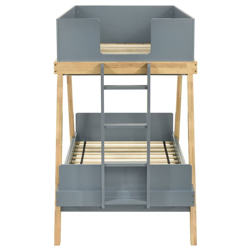 Twin over Twin Wood Bunk Bed with Built In Ladder and Guardrail, Rustic Style Kids Bunk Bed, Wooden Twin Bunk Bed Frame
