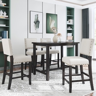 5 Piece Rustic Wooden Counter Height Dining Table Set - Bed Bath ...