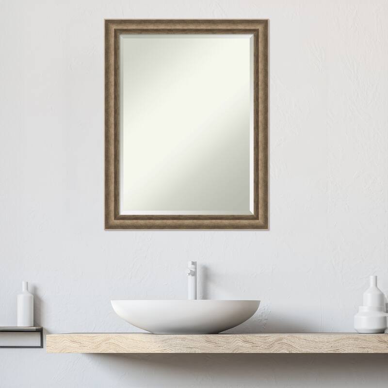Angled Beveled Wood Framed Bathroom Vanity Wall Mirror