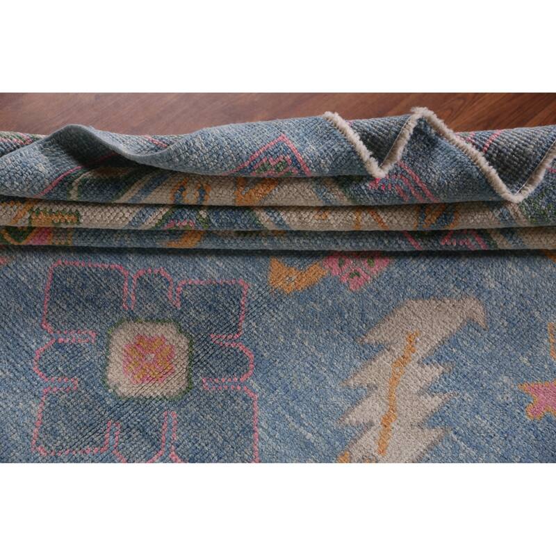 Hand Knotted Oriental 100% Wool Carpet Transitional All-Over Navy Blue & Blues Oushak Area Rug - 17' 10'' X 7' 2''