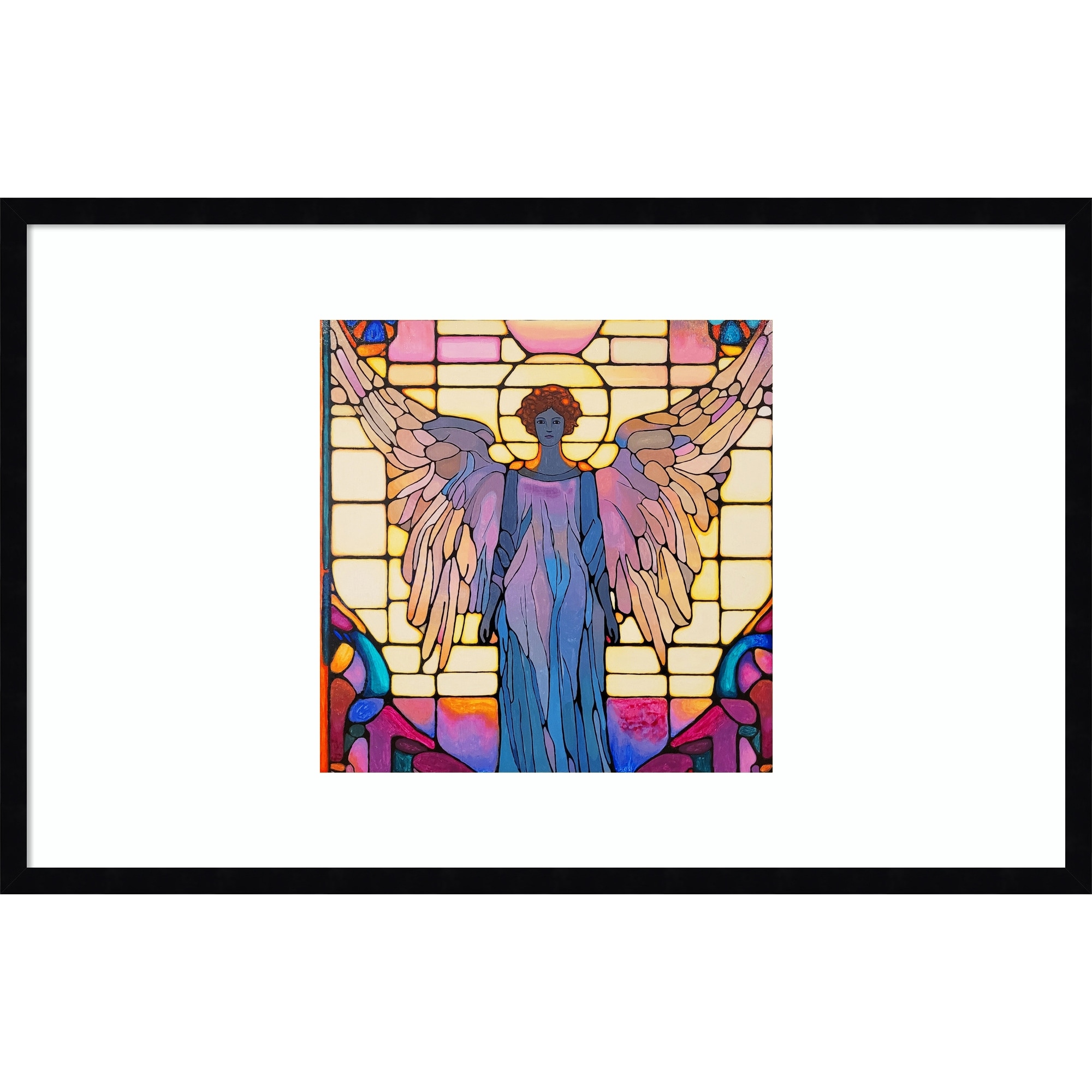 Angel Stained Glass Christian Art by Vivian Kim Wood Framed Wall Art Print