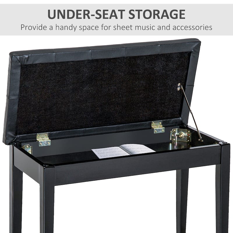 Wood Piano Bench with Faux Leather Tufted Seat and Storage - 30" L x 14.25" W x 19.75" H