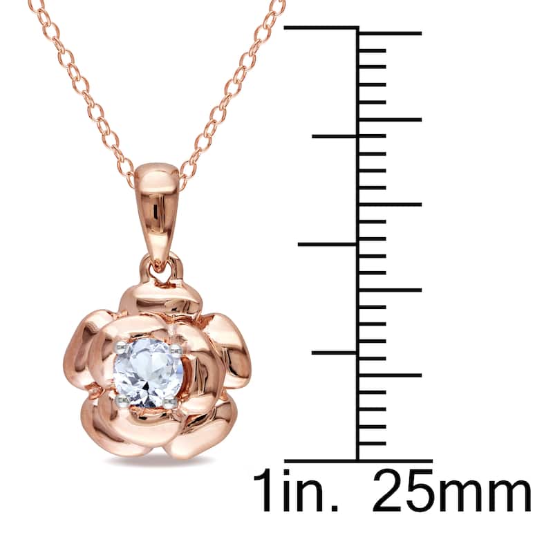 Miadora Created White Sapphire Floral Solitaire Necklace Rose Silver