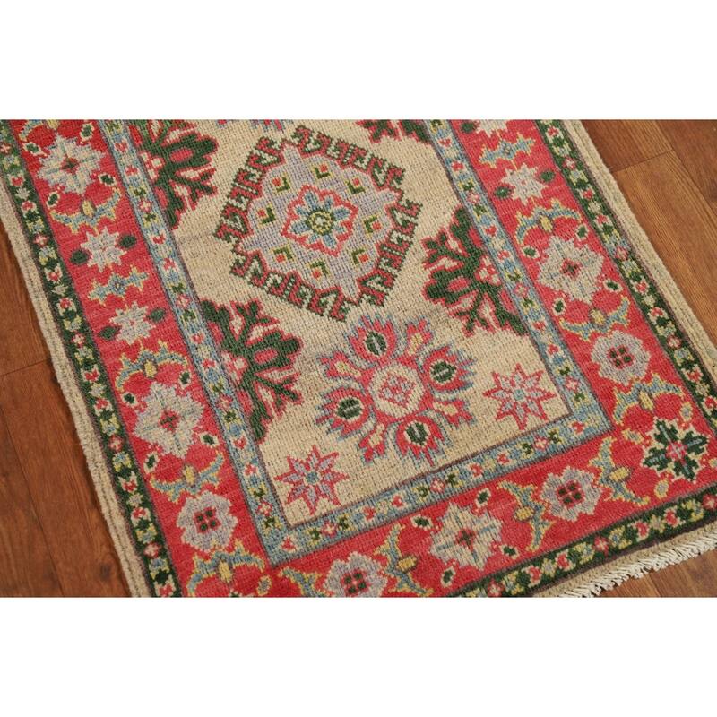Geometric Kazak Foyer Rug Hand-Knotted Wool Carpet - 2'0" x 3'0"