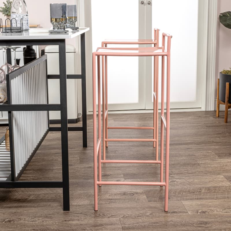 Bali 30" Coastal Contemporary Iron Saddle-Seat Low-Back Bar Stool with Foot Rest, by JONATHAN Y - 33"