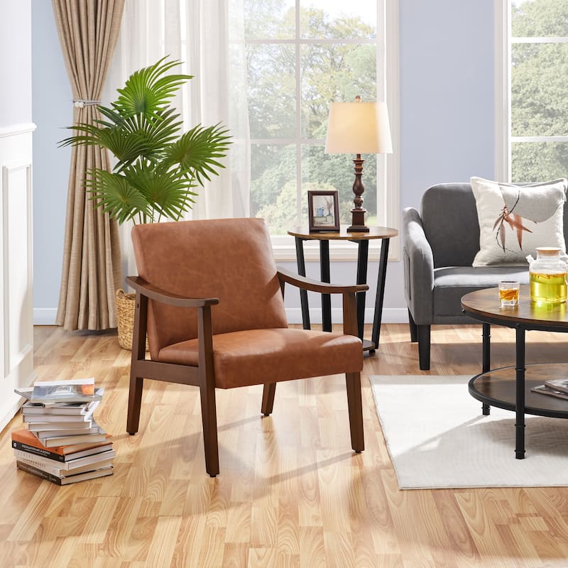 Yaheetech Upholstered Accent Chair Boucle Armchair with Solid Wood Legs - 24.5" L × 28" W × 29" H