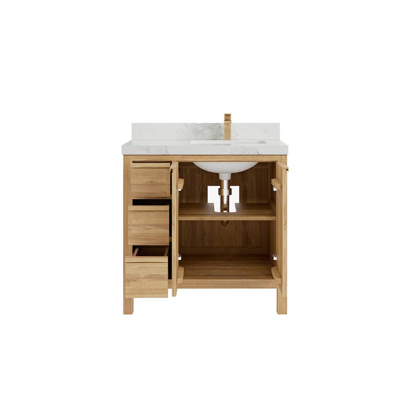 Willow Collections 36 in. W x 22 in. D Elizabeth Solid Teak Right Offset Sink Bathroom Vanity with Countertop