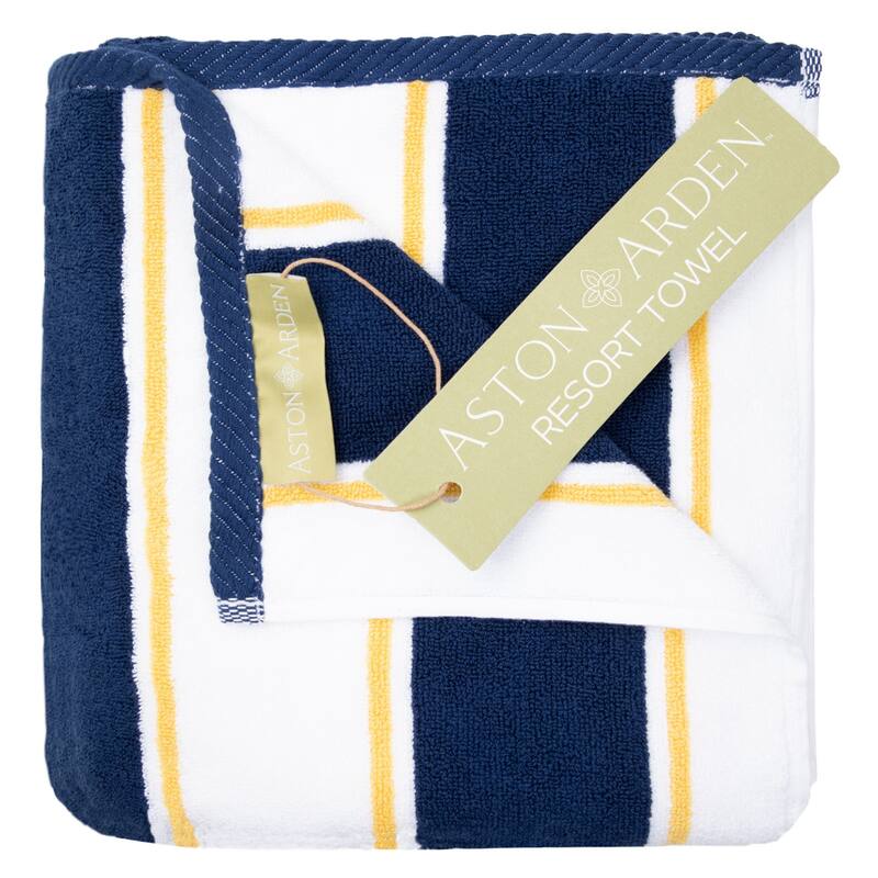 Aston & Arden Oversized Pinstriped Resort Beach Towel - 35x70 - Navy/Yellow