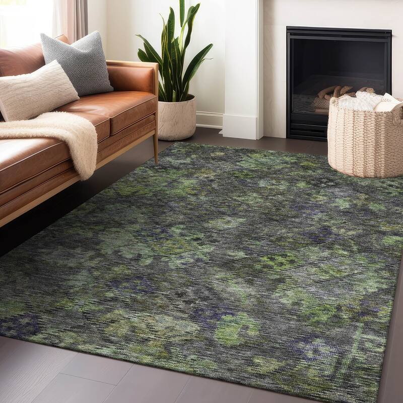 Machine Washable Indoor/ Outdoor Boho Moroccan Chantille Rug - Green - 3' x 5'
