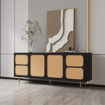 Rattan Sideboard Console Table with Adjustable Shelves