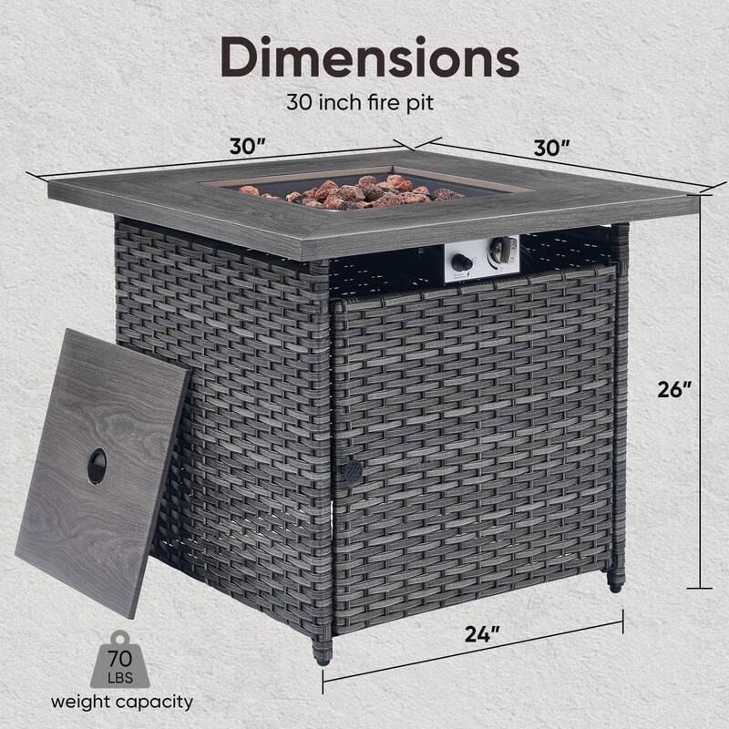 Outdoor Propane Fire Pit Table - 55000 BTU, Adjustable Flames - Square