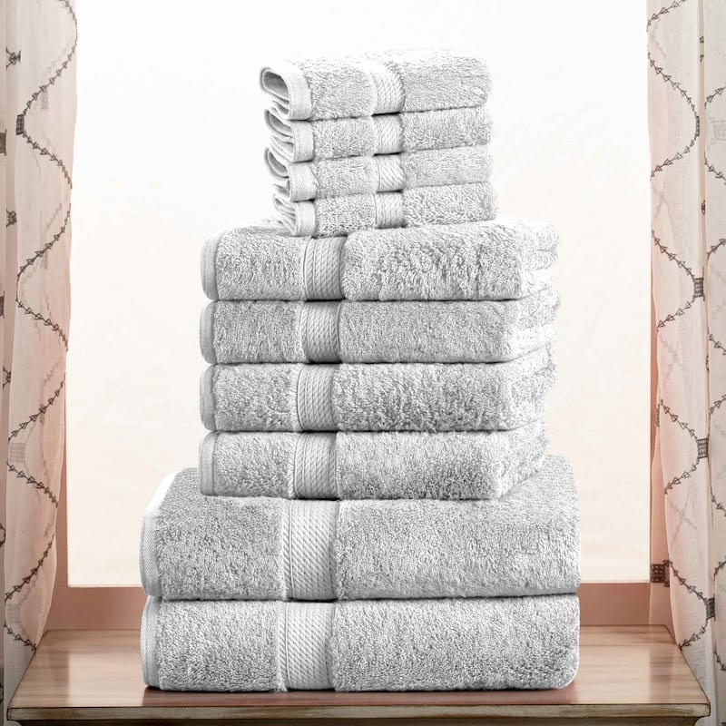 Superior Egyptian Cotton Pile Heavyweight Solid Plush Towel Set - 10-Piece Set - Silver