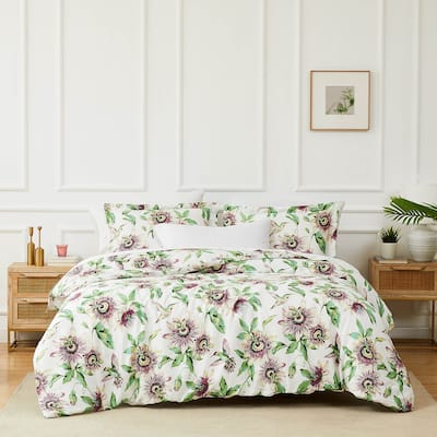 Passiflora 100 % Cotton 300 Thread-Count Sateen Duvet Cover Set