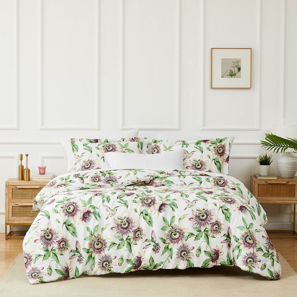 Passiflora 100 % Cotton 300 Thread-Count Sateen Duvet Cover Set