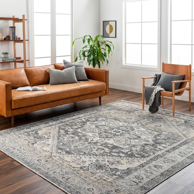 Aresema Traditional Area Rug - 6' 7" x 6' 7" Round - Grey/Blue