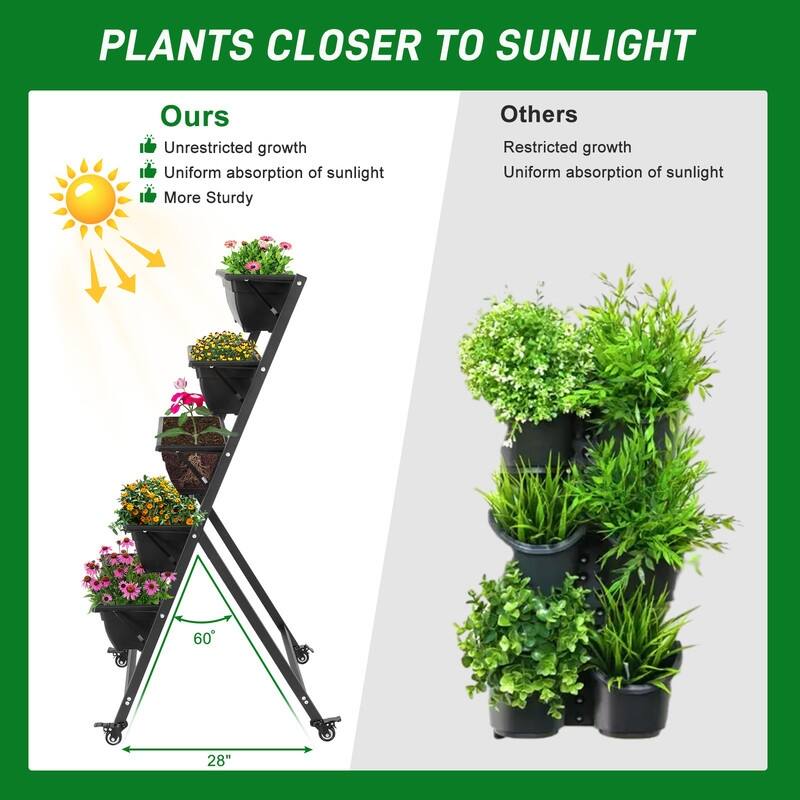 5 Tiers Vertical Elevated Garden Bed with Wheels